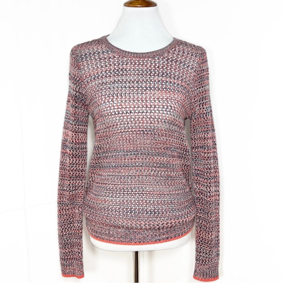 Joie Colorful Coral Crochet Open Knit Long Sleeve Pullover Sweater Top Small - Picture 8 of 10